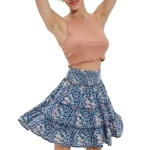 NEW American Eagle Outfitters AE Blue Floral Smocked Mini Skirt Medium